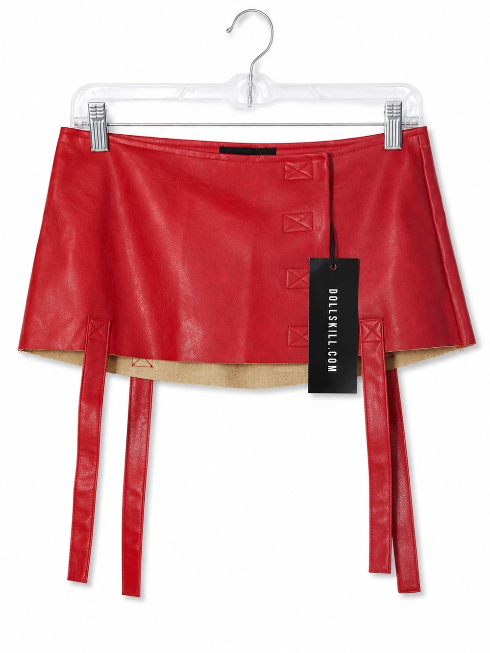 Dolls Kill Red Faux Leather Garter Mini Skirt